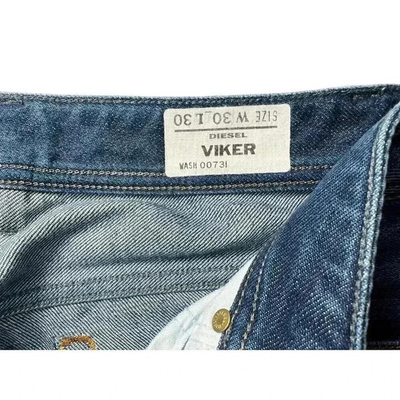 Diesel Viker Regular Straight Fit Blue Distressed Jeans Mens 30x30 - Picture 6 of 11